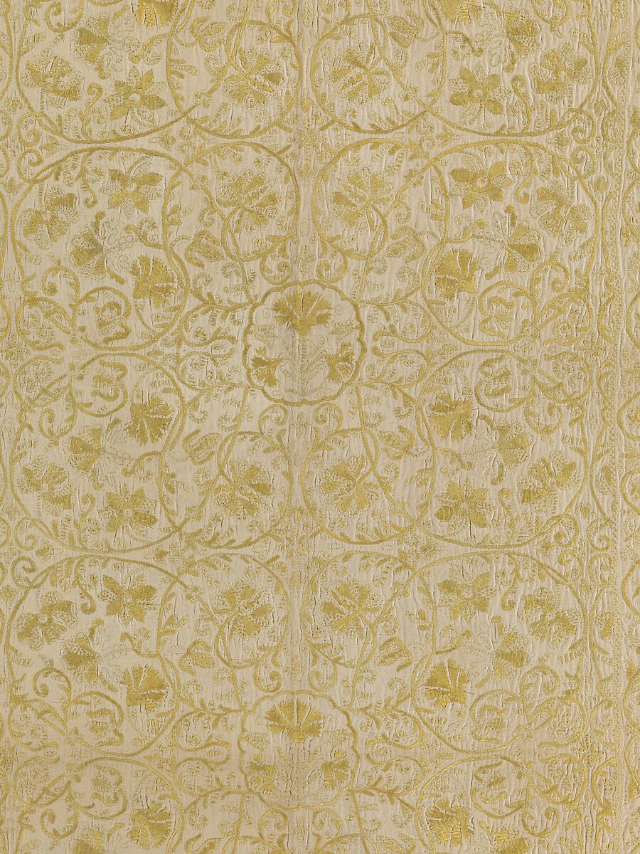 Table cover, Linen embroidered with silk, Spanish or Portuguese