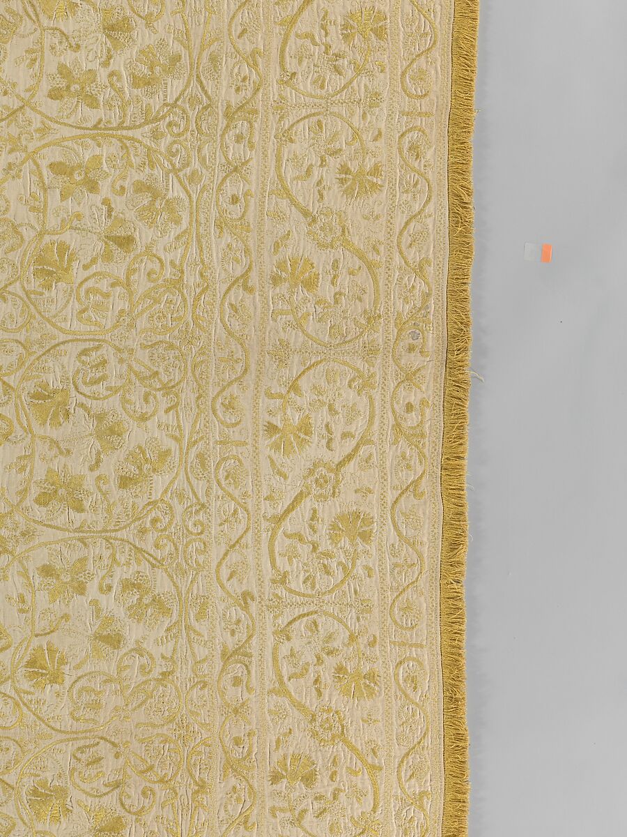 Table cover, Linen embroidered with silk, Spanish or Portuguese