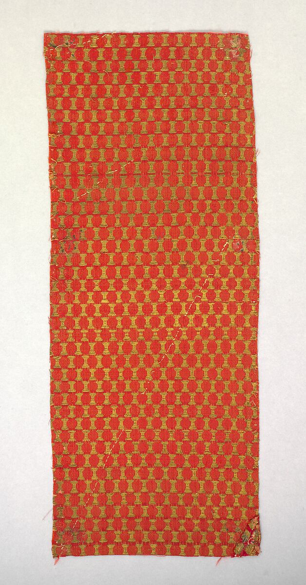 Fragment of crimson velvet with gold octagonal disks, Silk and metal thread, Iranian, probably Tabriz