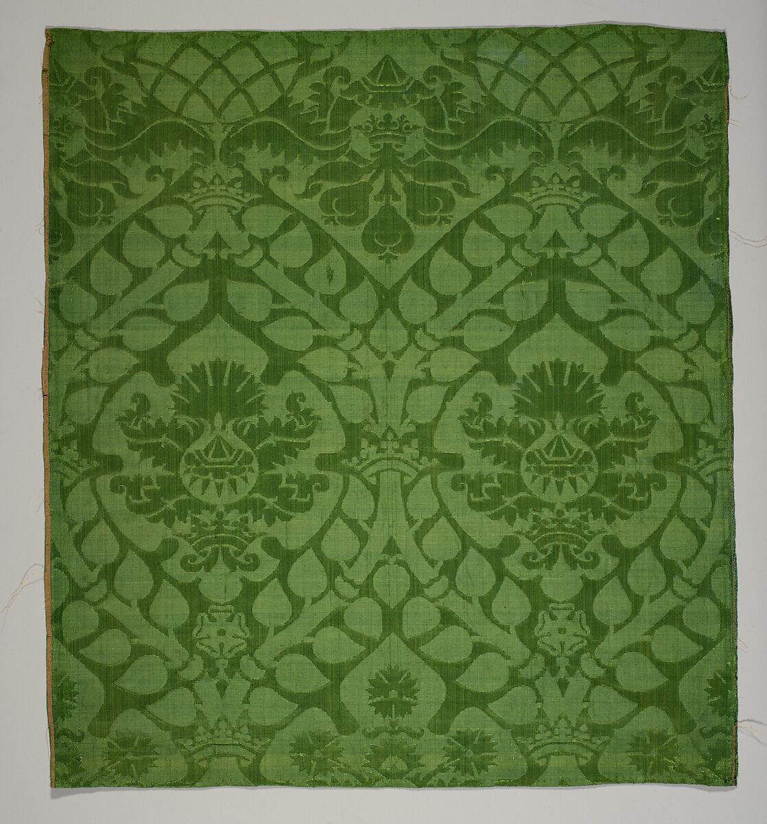 Fragment of damask with marriage emblems, Silk, Italian 