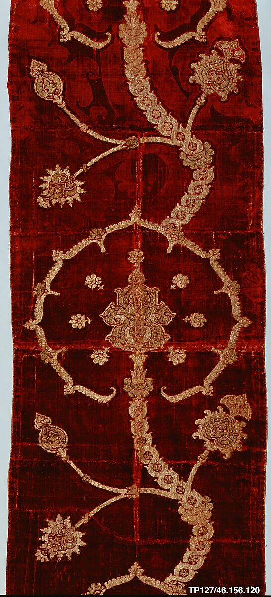 Length of velvet, Pile on pile cut, voided, and brocaded velvet of silk and gold metallic thread with bouclé details, Spanish or Italian 