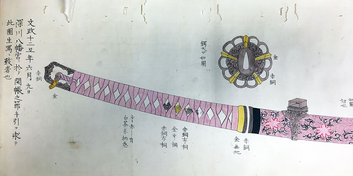 Drawings of Ancient Sword Treasure, Kamakura, Hachiman Temple, Anonymous, Ink on paper, Japanese 