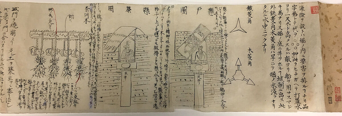 On the Defense of Castles and the Engines of Warfare, Ink on paper, Japanese 