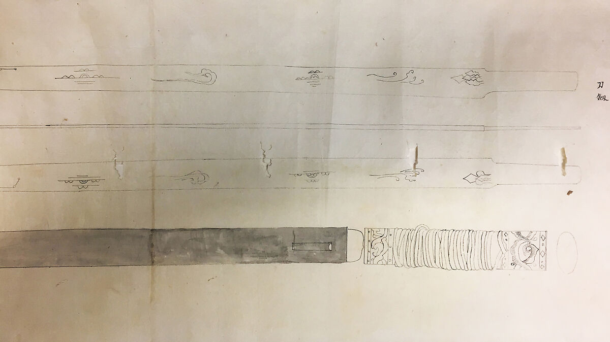 Drawings of Old Swords from the Hachiman Temple at Kamakura: Short Sword (<i>Tanto</i>) from Akita; Sword of Yoshii Family; Doctor's Sword of Mr. Fukushima; State Sword of Mr. Matsuda, Anonymous, Ink on paper, Japanese 