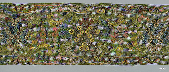 Band, Silk and metal thread, embroidered net, German 