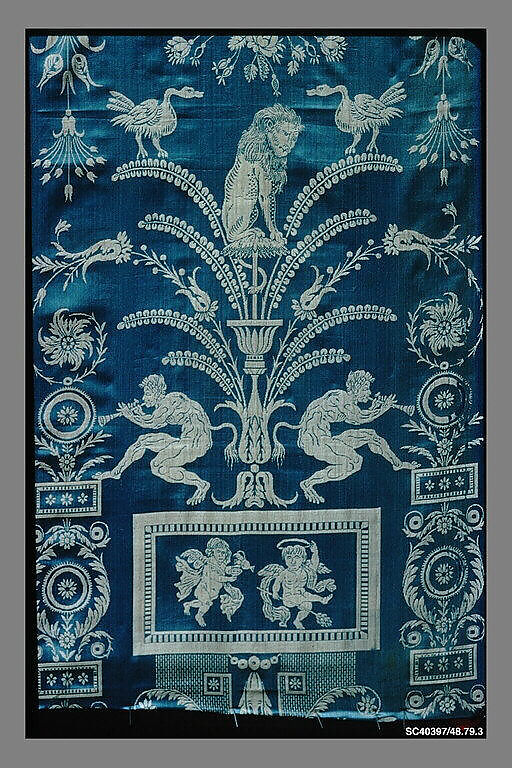 Panel with mythological figures and arabesques, Jean Démosthène Dugourc (French, Versailles 1749–1825 Paris), Silk , French, Lyon