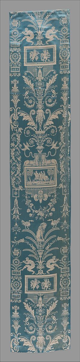Panel with mythological figures and arabesques, Style of Jean Démosthène Dugourc (French, Versailles 1749–1825 Paris), Silk , French, Lyons 