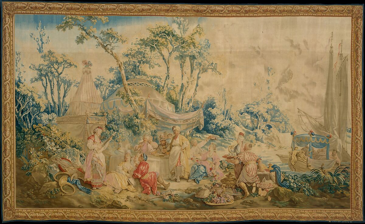 The Repast from the set of Russian Entertainments, Beauvais, Wool, silk (20-22 warps per inch, 7-9 per cm.), French, Beauvais 