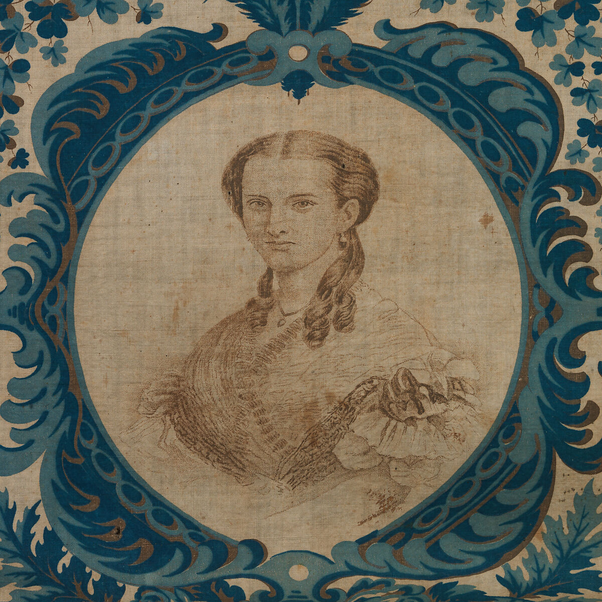 Piece of printed cotton, Cotton, possibly British