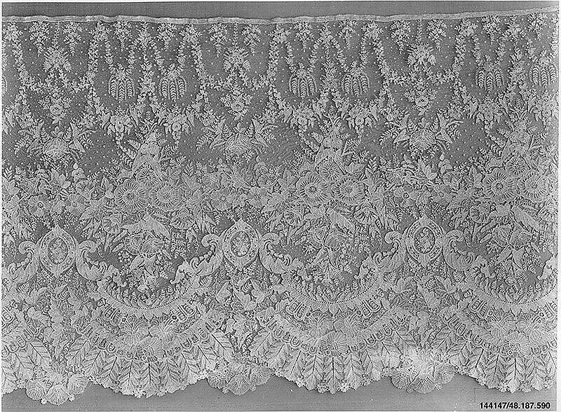 Flounce, Needle lace, Point de Gaze, Belgian, Brussels 