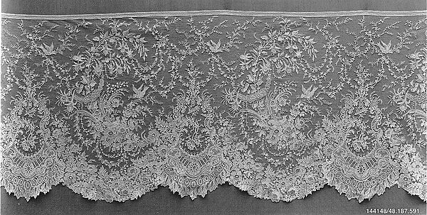 Flounce, Mlle J. Minne-Dansaert (Belgian, active Brussels and Haalstert), Needle lace, Point de Gaze, Belgian, Brussels 