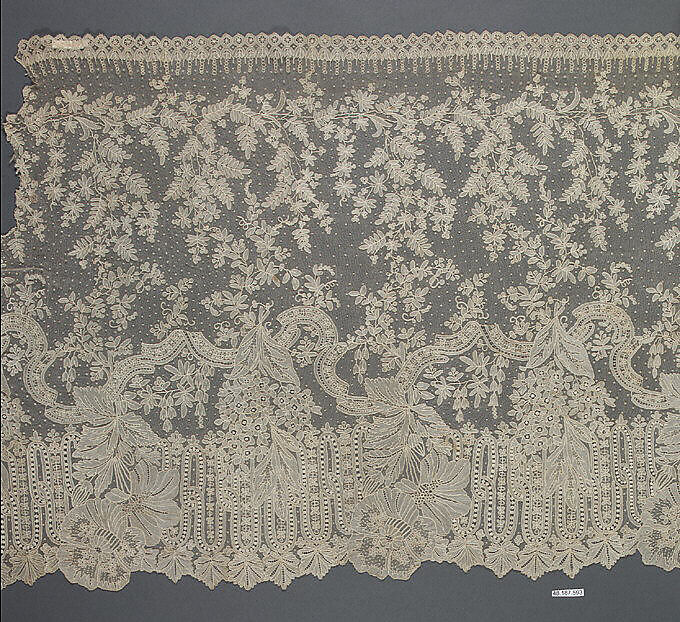 Flounce, Needle lace, Point de Gaze, Belgian, Brussels 