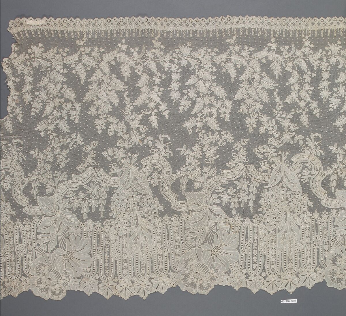 Flounce, Needle lace, Point de Gaze, Belgian, Brussels