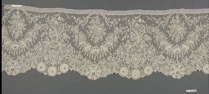 Border, Needle lace, Point de Gaze, Belgian, Brussels 