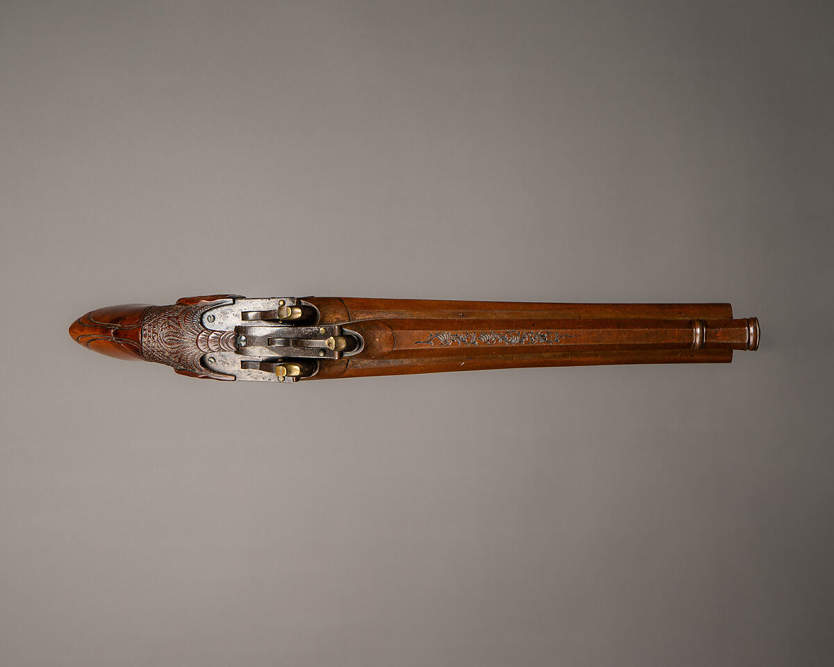 Tripple Barrel Percussion Pistol, Wood, bronze, Japanese