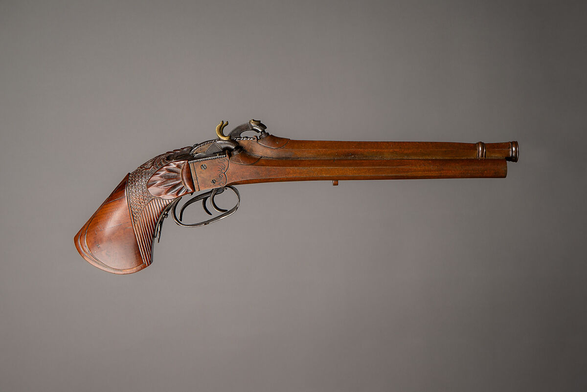 Tripple Barrel Percussion Pistol, Wood, bronze, Japanese