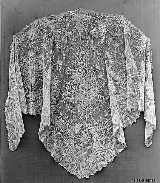 Shawl, Needle lace, Point de Gaze, Belgian, Brussels 