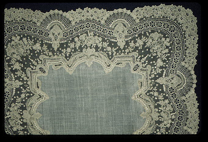 Handkerchief, Needle lace, Brussels needle lace, Point de Gaze, linen, Belgian, Brussels