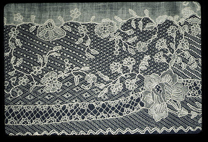 Handkerchief, Linen, needle lace, Belgian