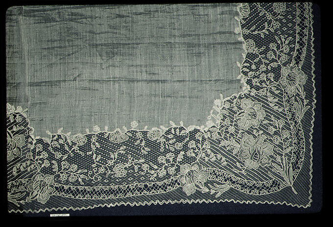 Handkerchief, Linen, needle lace, Belgian 