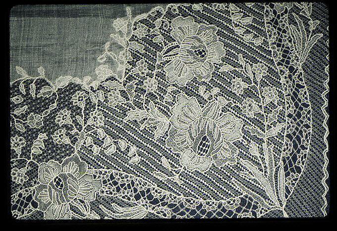 Handkerchief, Linen, needle lace, Belgian