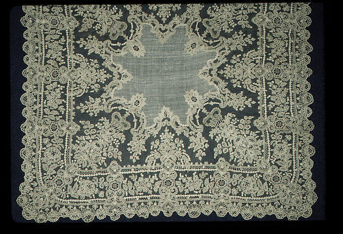Handkerchief, Needle lace, Brussels needle lace, Point de Gaze, linen, Belgian, Brussels