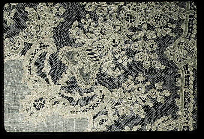 Handkerchief, Needle lace, Brussels needle lace, Point de Gaze, linen, Belgian, Brussels