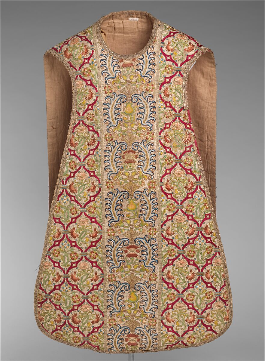 Chasuble, Silk and metal thread on silk, possibly Spanish