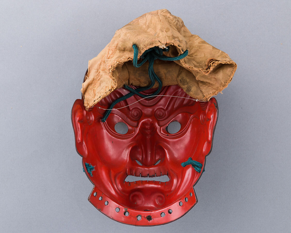 Mask, Inscribed by Myōchin Muneakira (Japanese, Edo period, 1673–1745), Iron, lacquer, textile (silk), Japanese