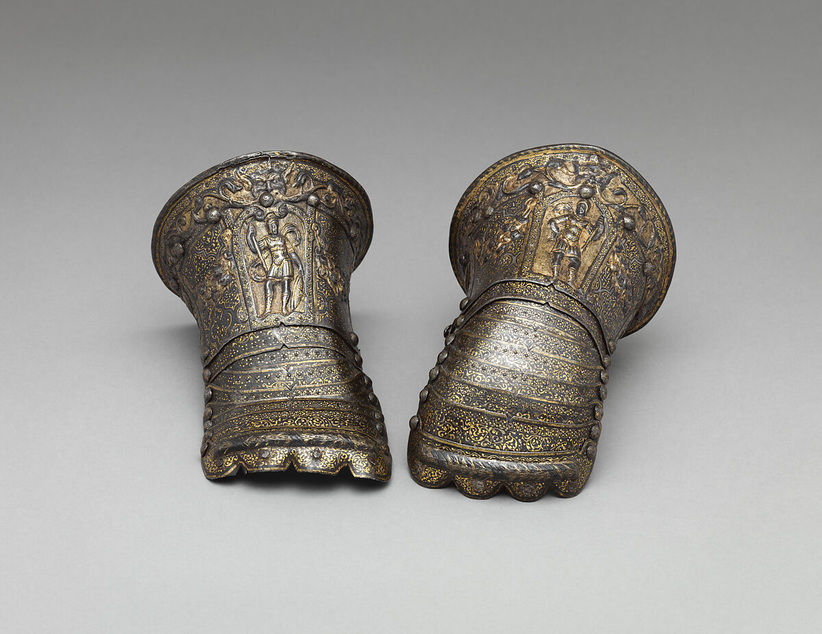 Pair of Gauntlets for a Child, Lucio Piccinino (Italian, Milan, active ca. 1575–90), Steel, gold, silver, Italian, Milan 