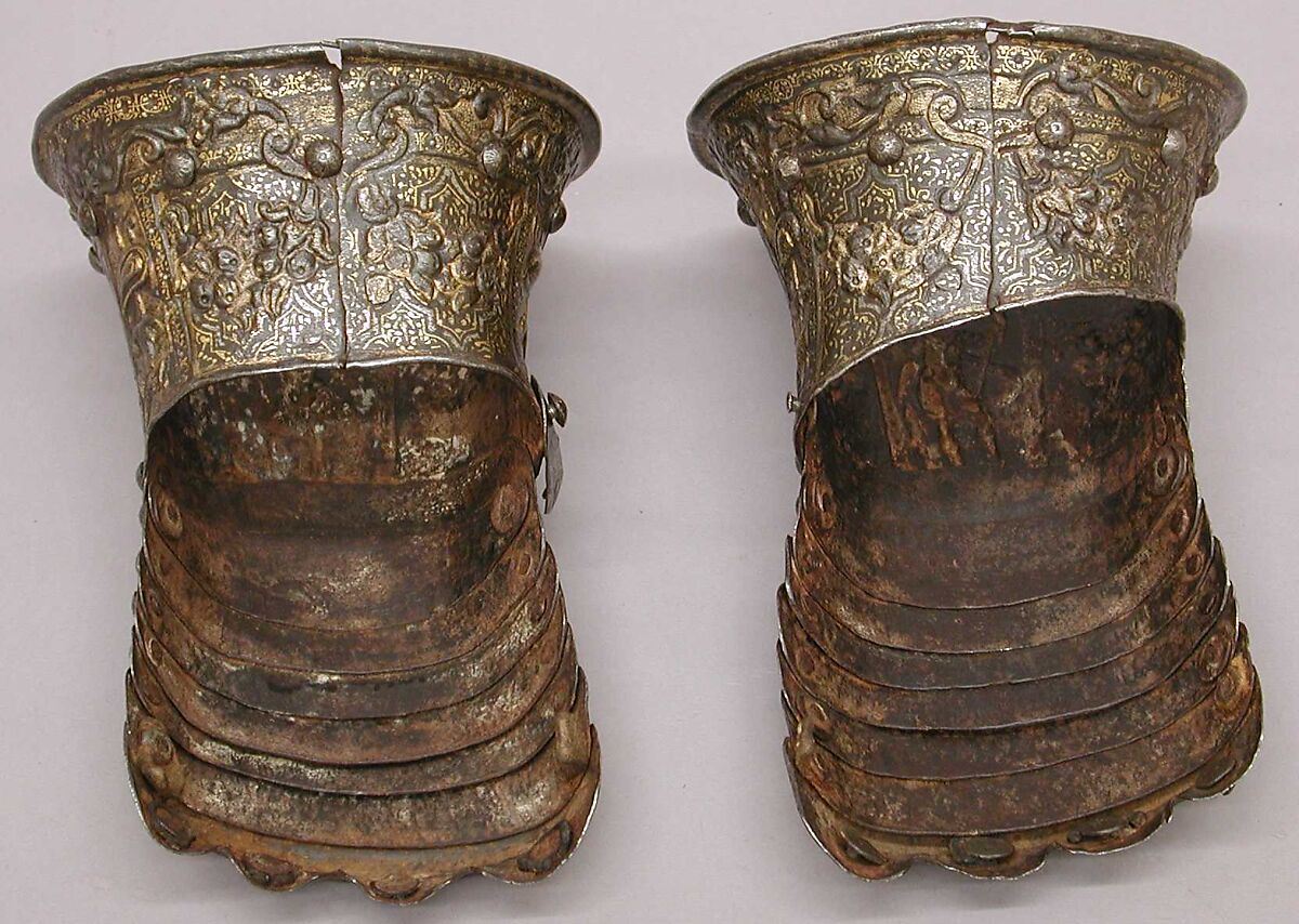 Pair of Gauntlets for a Child, Lucio Piccinino (Italian, Milan, active ca. 1575–90), Steel, gold, silver, Italian, Milan