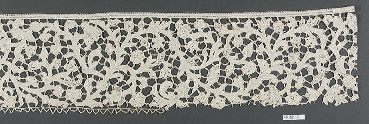 Border, Needle lace, Point plat, Bobbin lace, Italian, Venice 