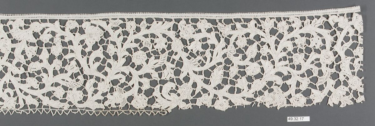 Border, Needle lace, Point plat, Bobbin lace, Italian, Venice