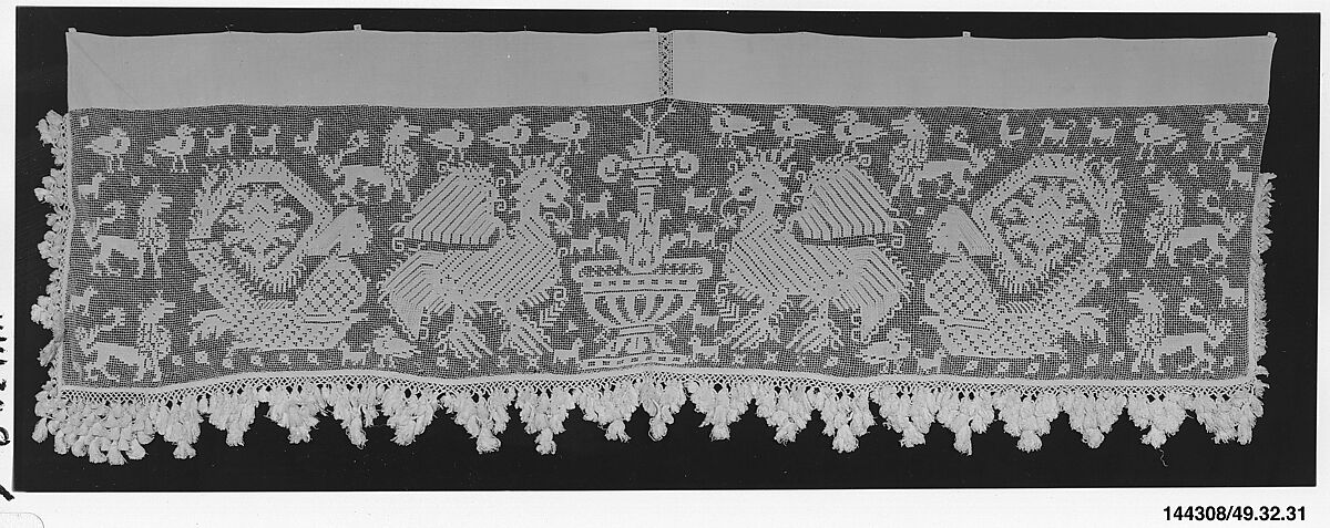 Altar frontal, Embroidered net, punto à tela, punto à rammendo, Italian 