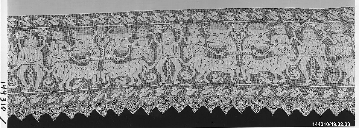 Altar frontal, Embroidered net, punto à rammendo, Italian 
