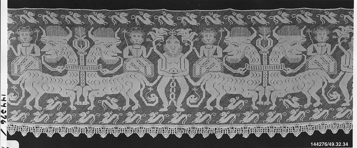 Altar frontal, Embroidered net, punto à rammendo, bobbin lace, Italian