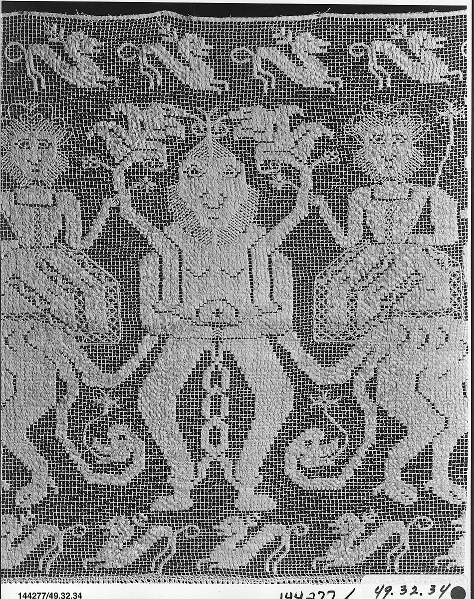 Altar frontal, Embroidered net, punto à rammendo, bobbin lace, Italian