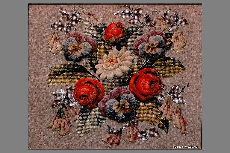Cushion cover, Wool and glass paste on canvas, British 