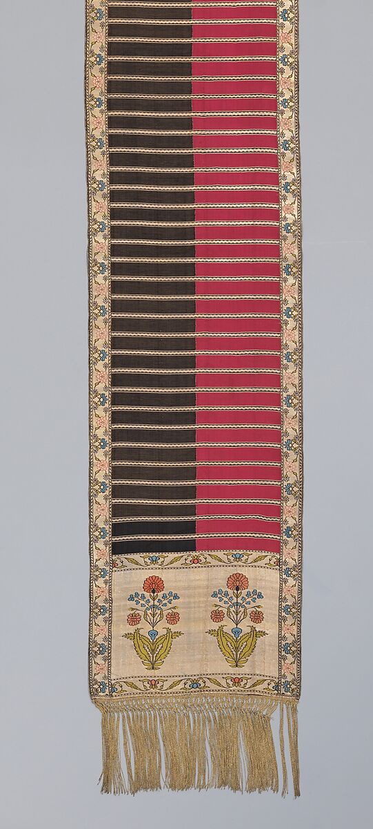 Sash, Leo Madjarski, Compound plain weave, silk and metal-wrapped thread with metallic fringe, Polish, Sluck