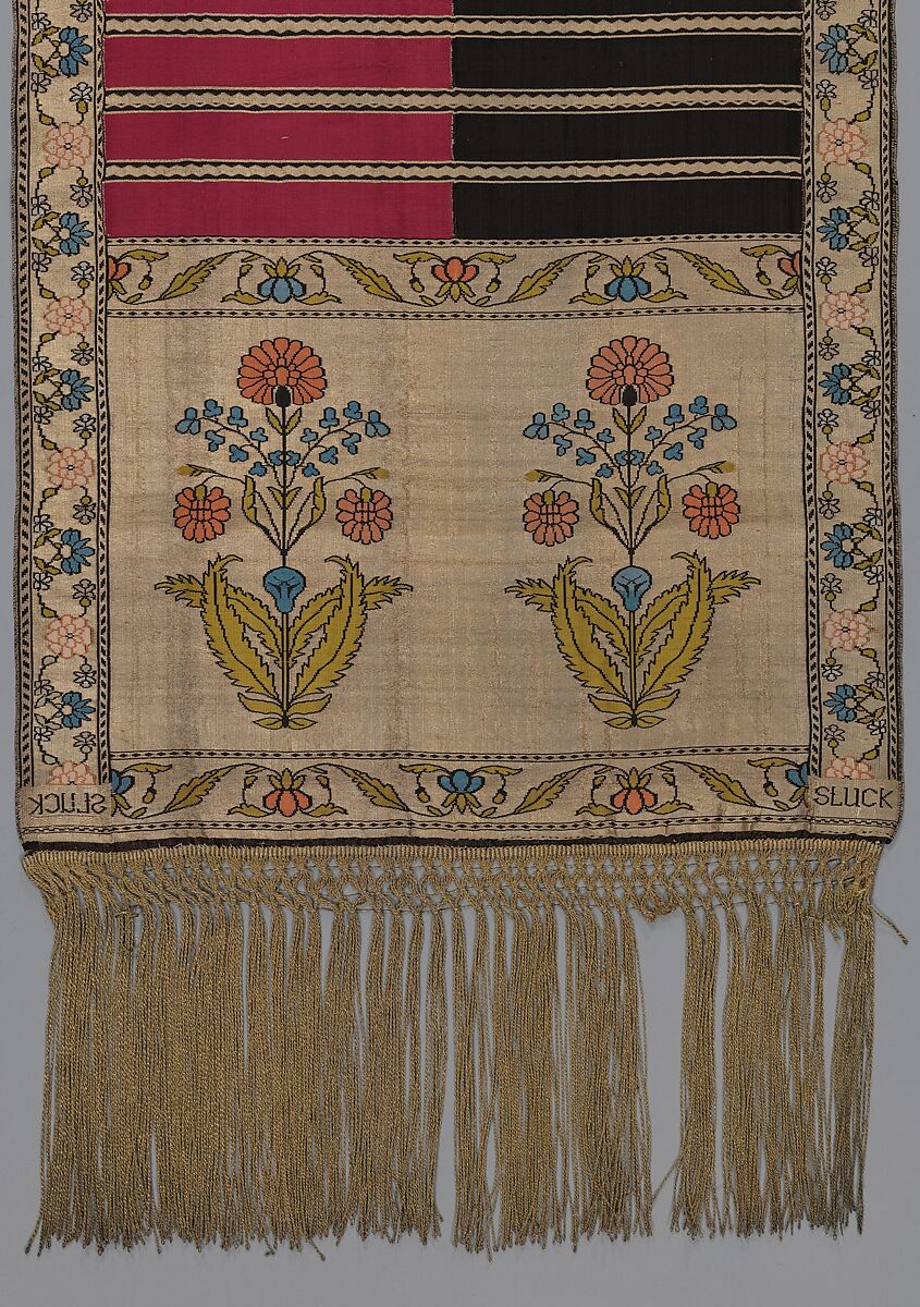 Sash, Leo Madjarski, Compound plain weave, silk and metal-wrapped thread with metallic fringe, Polish, Sluck