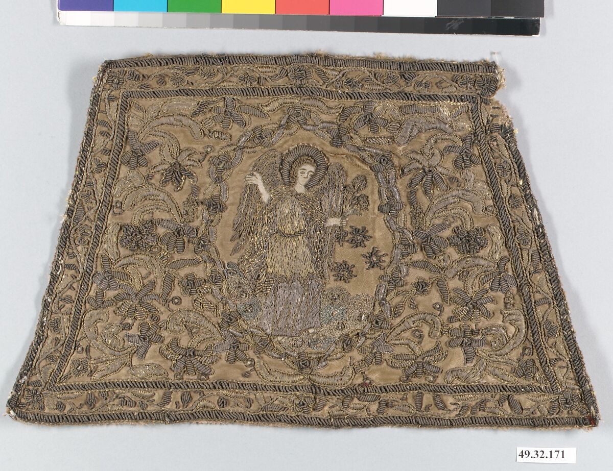 Liturgical cuff, Silver and silver gilt on silk, Russo-Byzantine