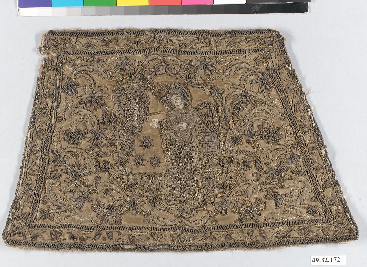 Liturgical cuff, Silver and silver gilt on silk, Russo-Byzantine