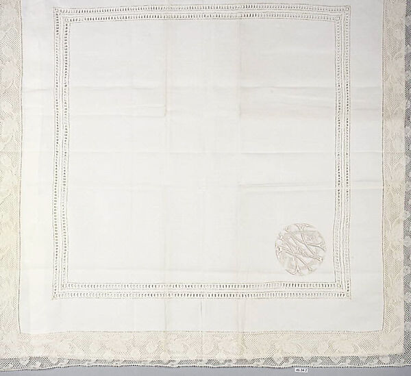 Pillowcase (part of a set), Bobbin lace, Valenciennes lace, drawnwork, linen and silk, French, Bailleul 