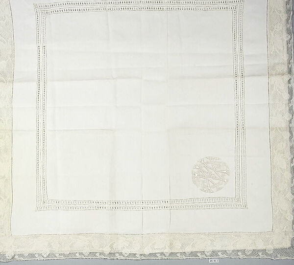 Pillowcase (part of a set), Bobbin lace, Valenciennes lace, drawnwork, linen and silk, French, Bailleul 