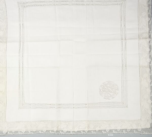 Pillowcase (part of a set), Bobbin lace, Valenciennes lace, drawnwork, linen and silk, French, Bailleul