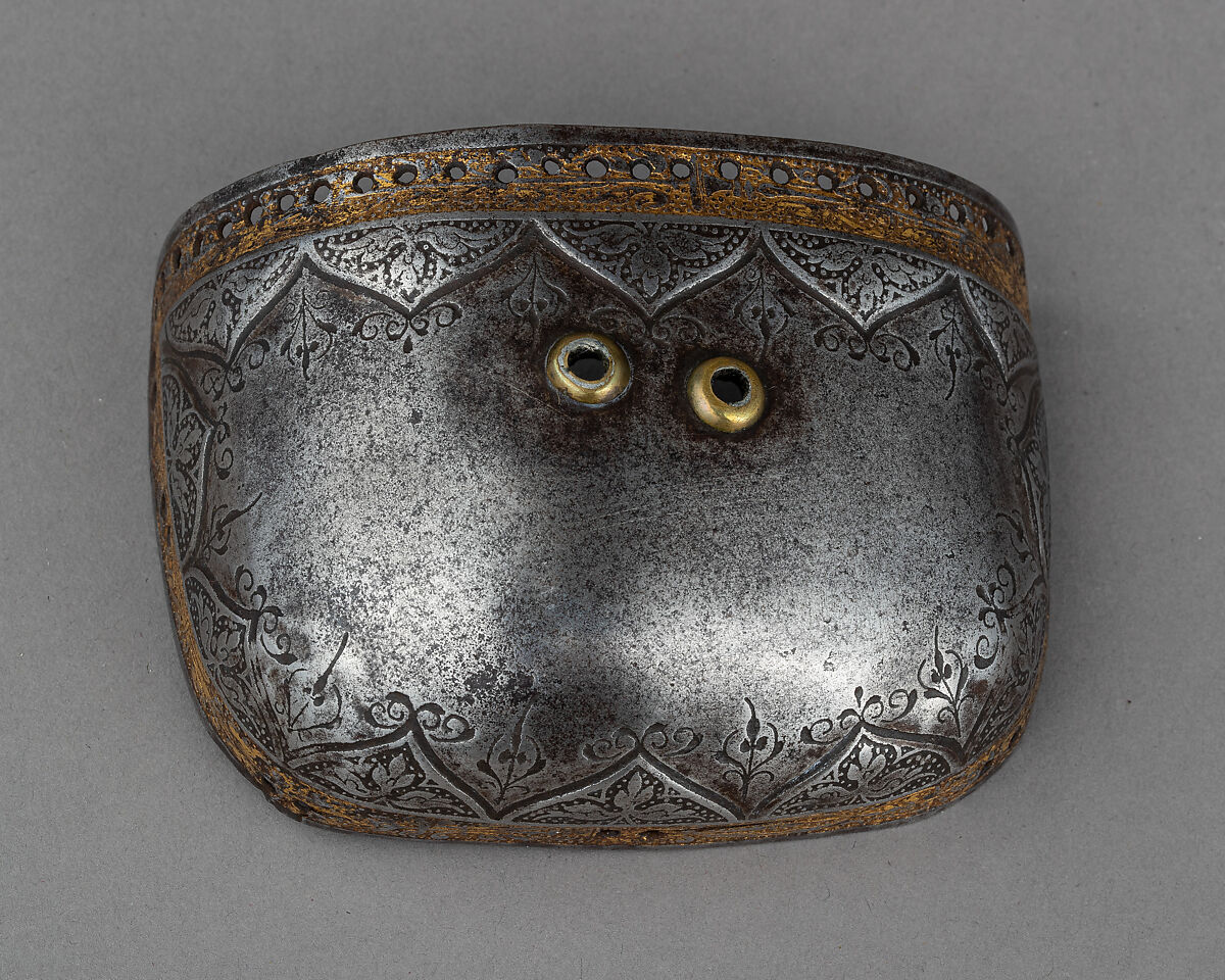 Toe Cap from a Sabaton of Emperor Charles V, Attributed to Desiderius Helmschmid (German, Augsburg, 1513–1579), Steel, gold, German, Augsburg