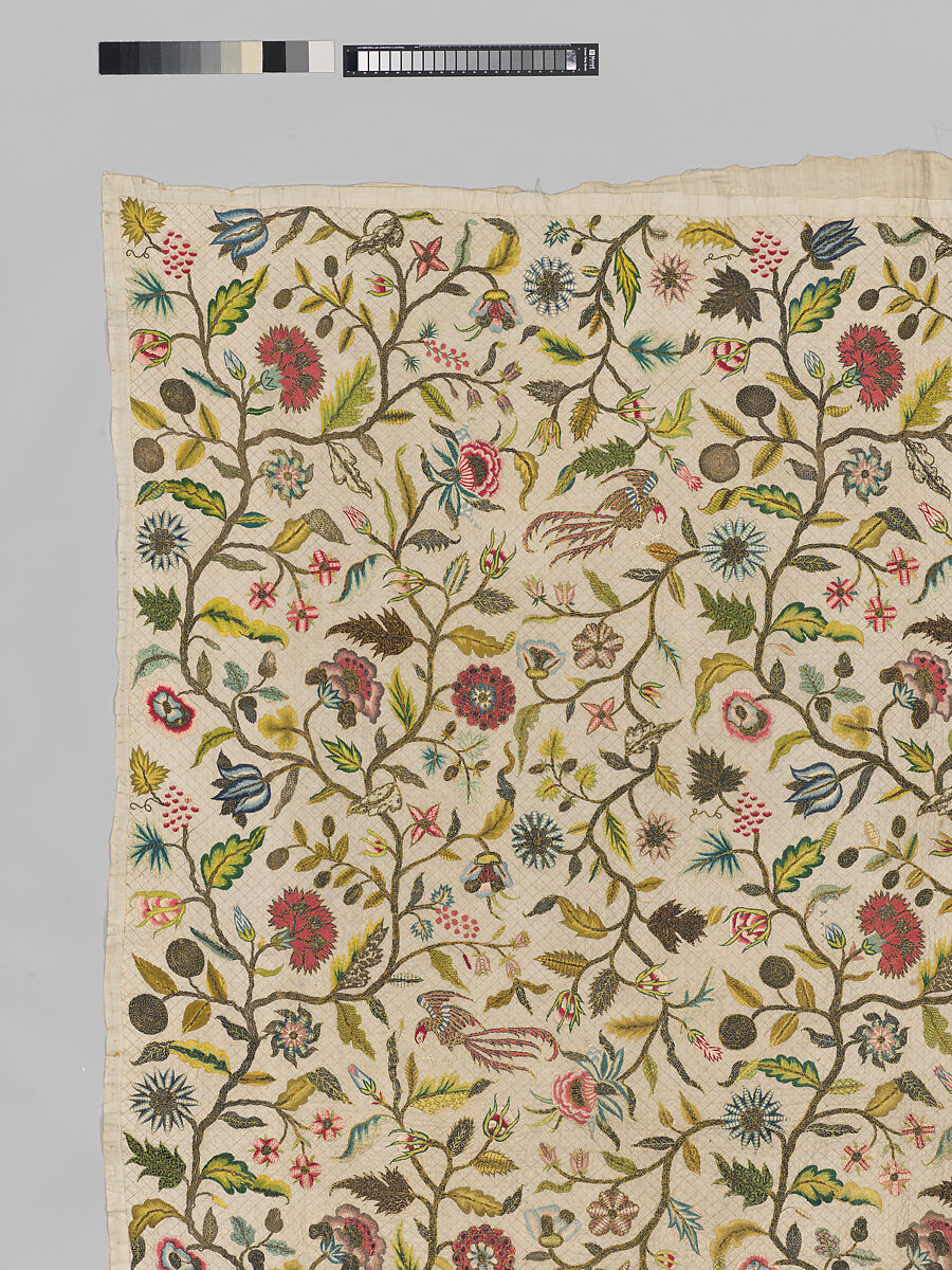 Coverlet, Silk and metal thread on cotton, British