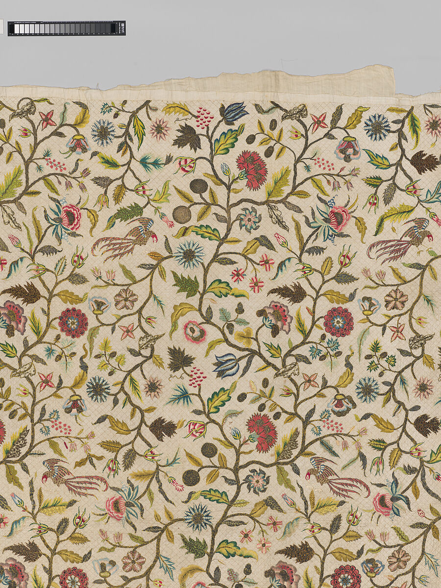 Coverlet, Silk and metal thread on cotton, British