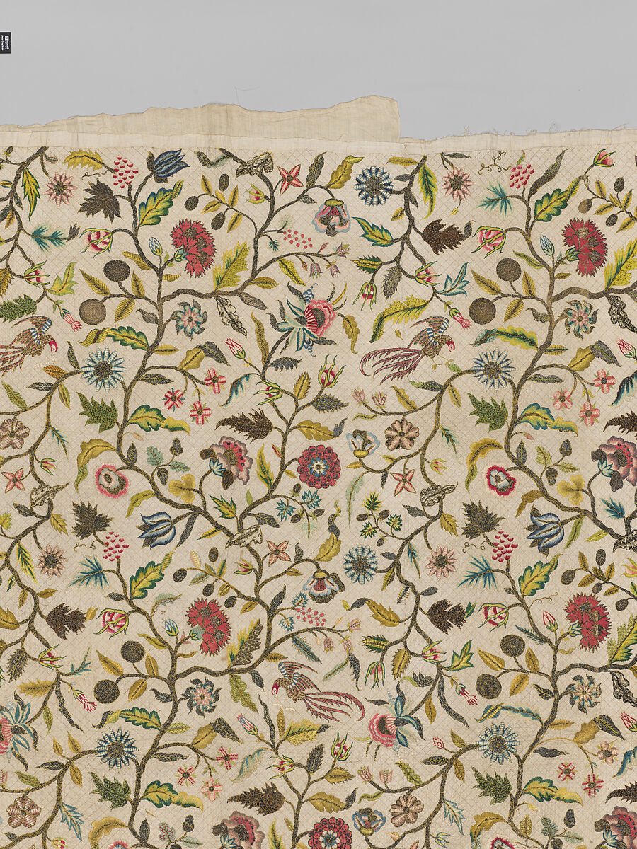 Coverlet, Silk and metal thread on cotton, British