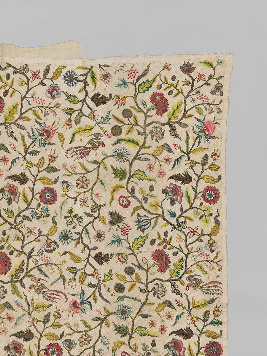 Coverlet, Silk and metal thread on cotton, British